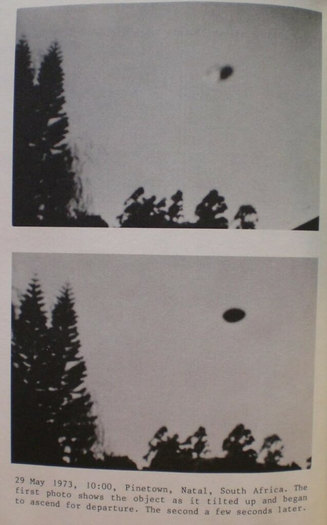 Photographie d'un vaisseau de type Astraël Koldasien observé dans le ciel par Edwin W. et pris en photo à Pinetown dans le Natal en Afrique du Sud, où il réside. Suite à un contact.