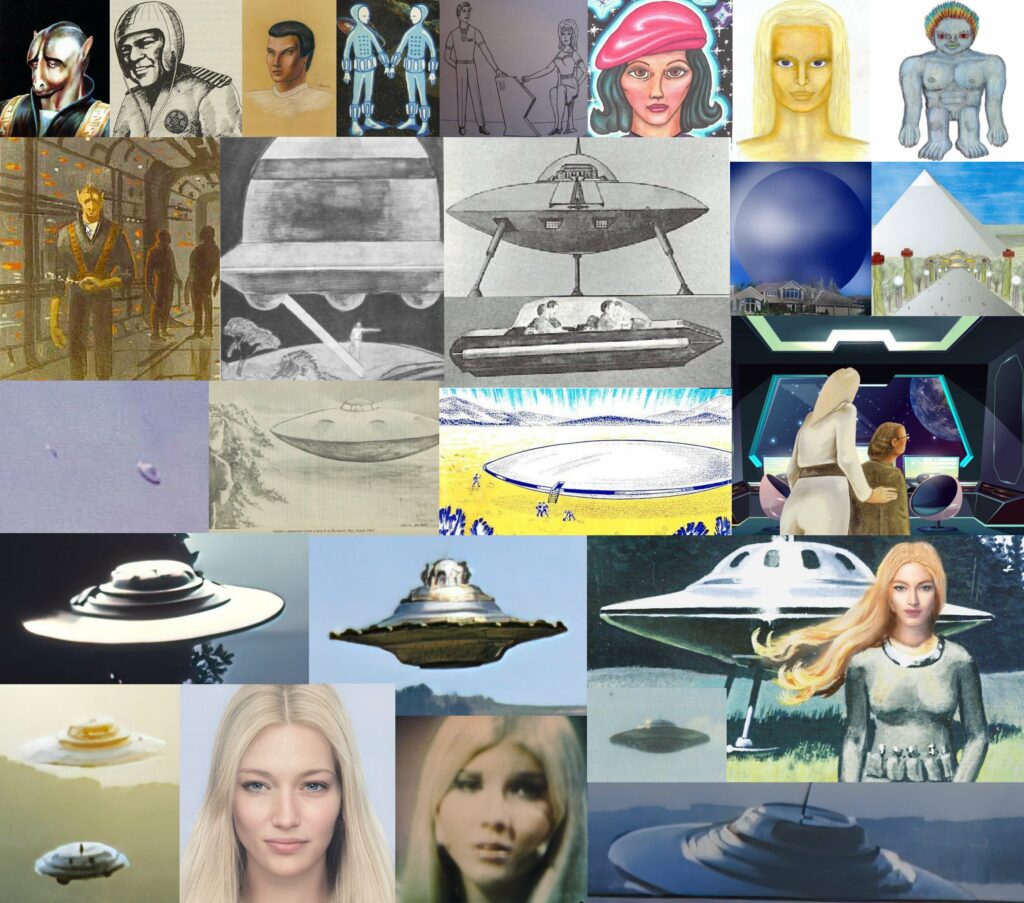 Mur d'images provenant des divers contacts extraterrestres dont les articles sont dans le site