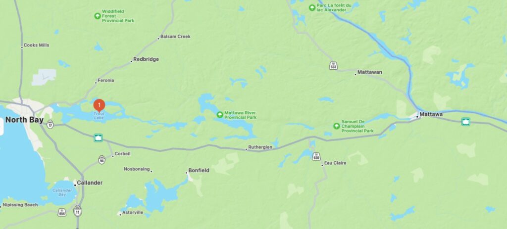 Localisation de la région du voyage en Canoë où eut lieu le premier contact accidentel avec Norca