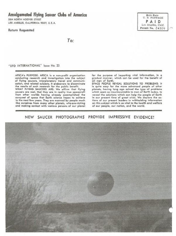 UFO International n°23, octobre 1965, sur le cas Paul Villade contact avec Coma Berenices, par William Green, page 1