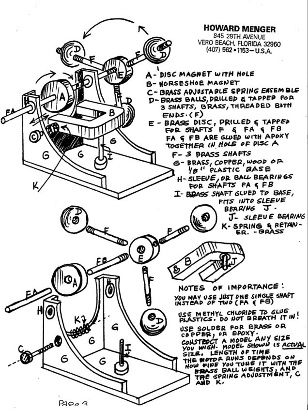 Page 1 - Extrait du document de Howard Menger expliquant le montage de son moteur magnétique