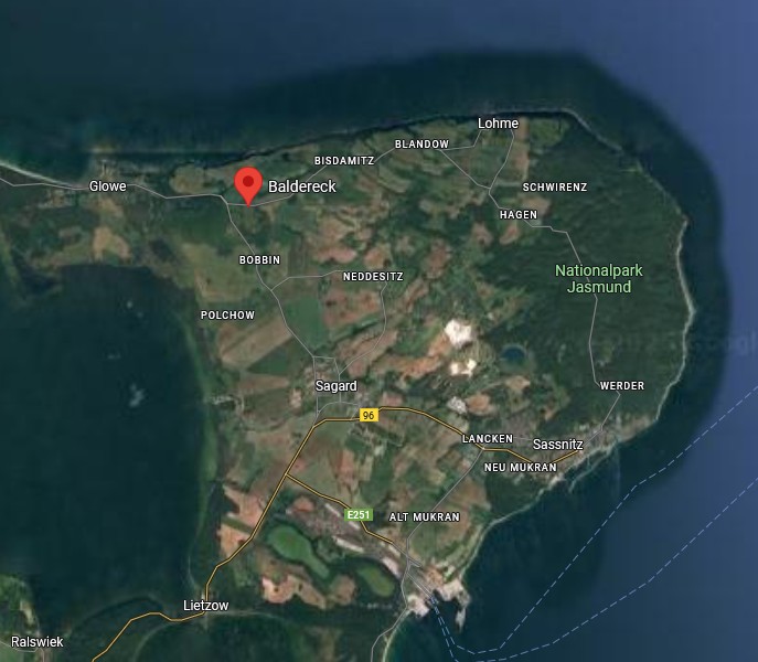 Baldereck, près de Glowe, dans l’île de Rüngen, à côté d’où les évènements ont eu lieu