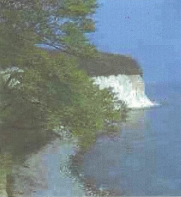 Photo de la vue sur la côte dont parle Matin avec sa falaise, vue depuis la zone de sa cachette dans l’herbe au bout d’un champ surplombant la côte, photo du livre de Wendelle Stevens
