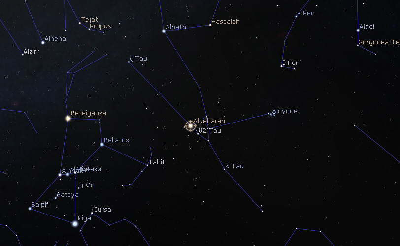 Autre carte du ciel avec Aldebaran dans le Taureau