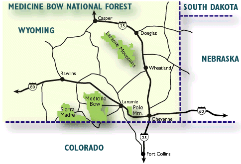 Plan de la zone de la forêt du Wyoming où le contact  a eu lieu