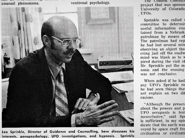Le Dr Leo Sprinkle, chercheur en psychologie intéressé par les témoins d’Ovni en terme d’étude sociologique.