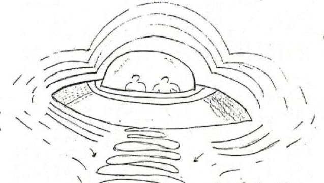 Le dessin esquissé par le professeur Hernandez et donné à Zitha Rodriguez, qui est inclus dans le livre  "UFO contact from Andromeda" (contact Ovni d'Andromède), de Zitha Rodriguez-Montiel publié par Wendelle Stevens. Extrait du dessin centré sur le vaisseau.
