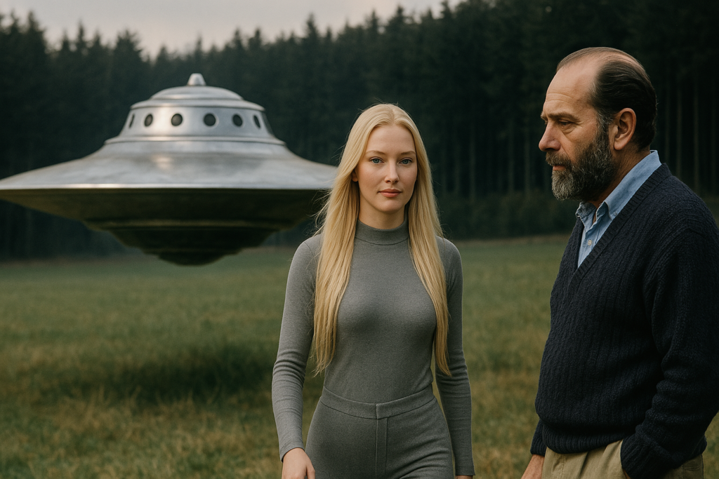Illustration par IA : Semjase la pléiadienne dans un contact avec Billy Meier.