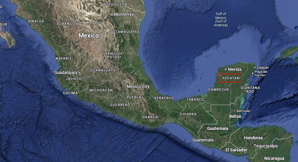 Situation du Yucatán au Mexique.