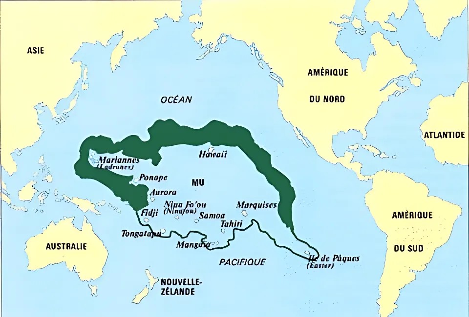 Carte de l'emplacement de MU selon d'autres sources historiques.