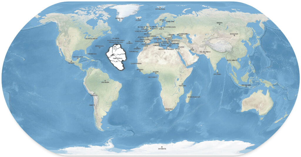 Carte de l'emplacement du continent de l'Atlantide selon d'autres sources historiques.