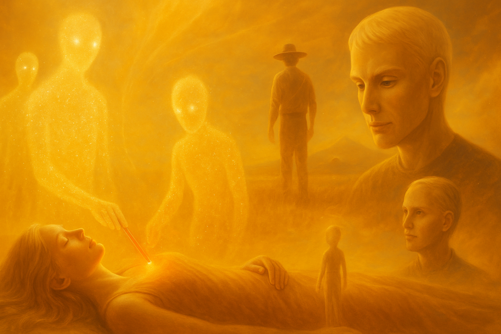 Image illustrative générée par IA : Roseline est enseignée par la voix qui lui parle et voit des scènes de vies sur Mu, l'Atlantide, etc.