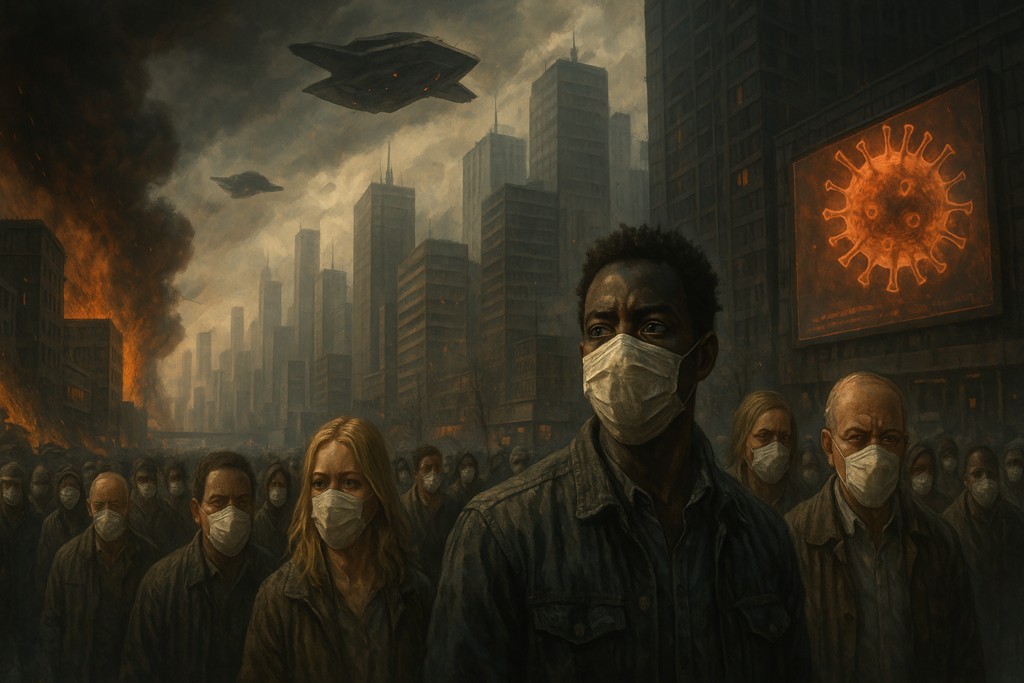 Image illustrative générée par IA : lépidémie mondiale vue par Roseline sur l'écran du futur.