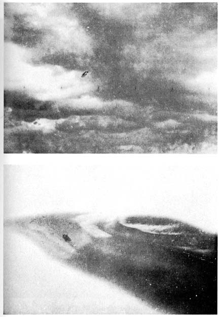 Vaisseau de Méton - Elizabeth Klarer - Photo 7 et 8. Dernière photo quasi illisible, pleine de surexposition, où le vaisseau est dans un nuage de vapeur.