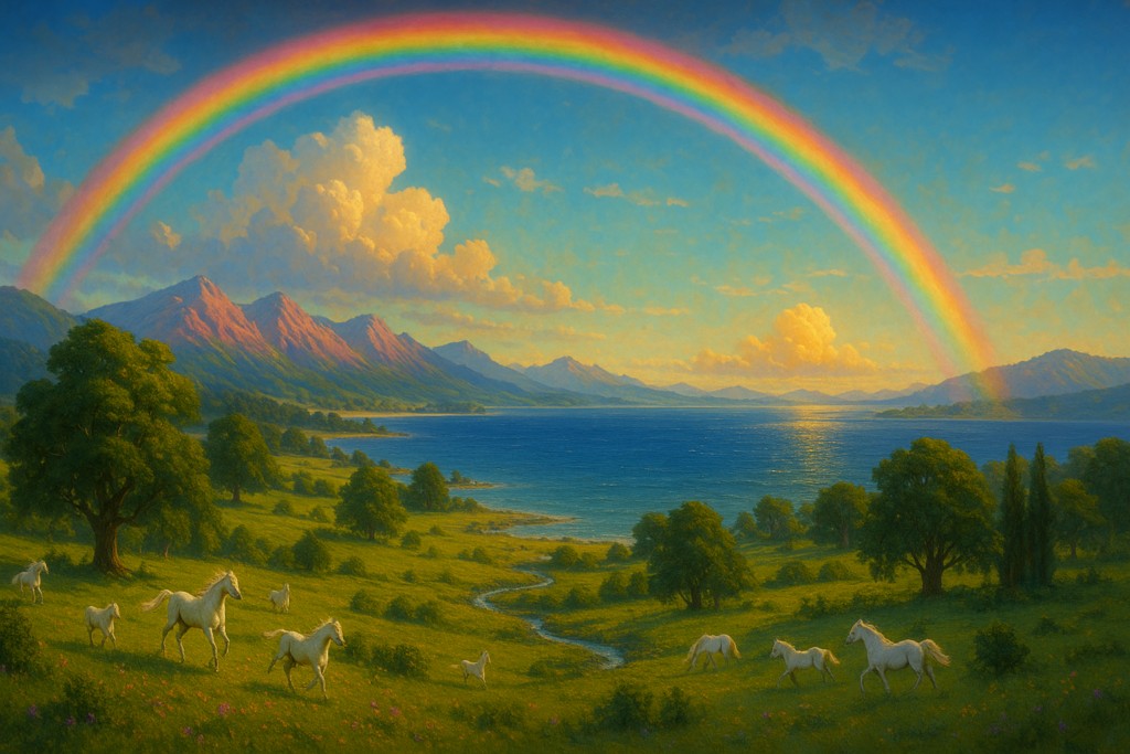 Image illustrative générée par IA représentant la beauté des paysages et de la nature sur Méton vue par Elizabeth sur le projecteur holographique appelé « le mirage électrique »