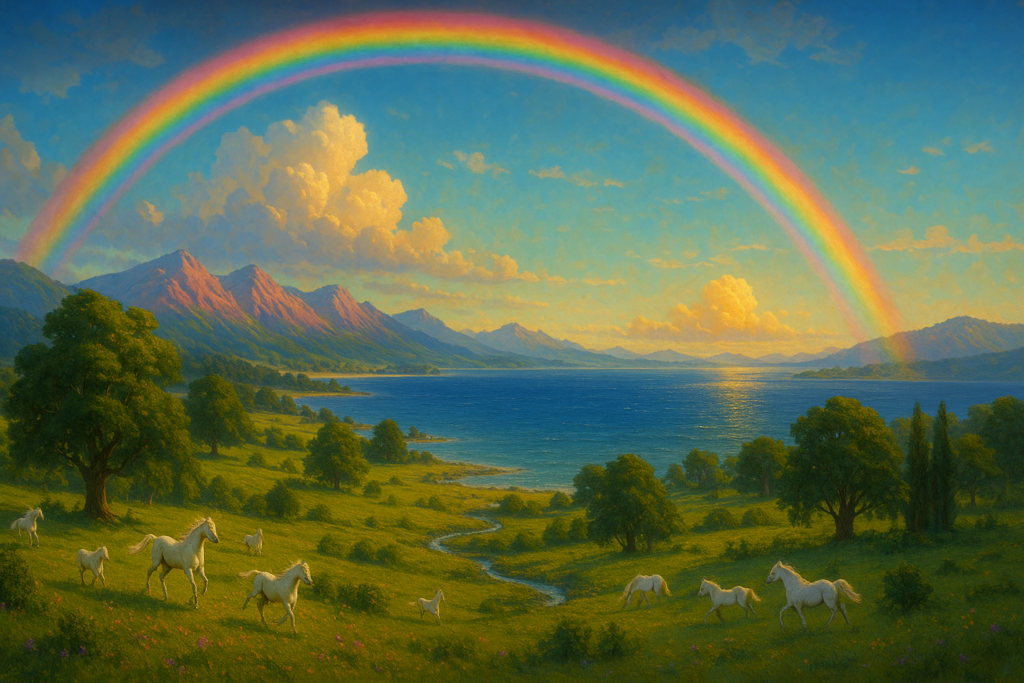 Image illustrative générée par IA représentant la beauté des paysages et de la nature sur Méton vue par Elizabeth sur le projecteur holographique appelé « le mirage électrique »