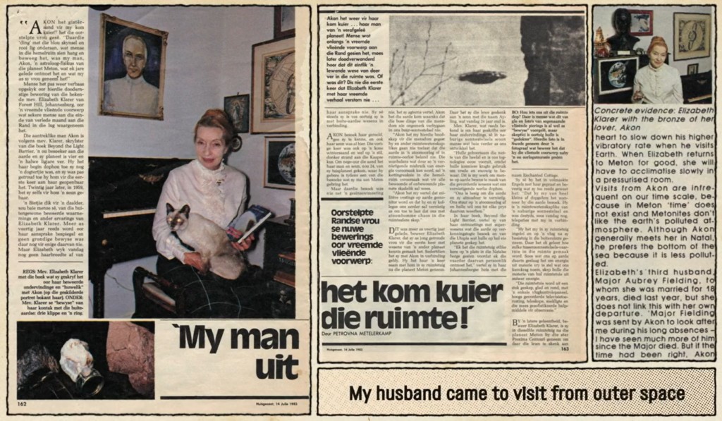 Article de la journaliste Petrovna Metelerkamp sur Elizabeth Klarer.