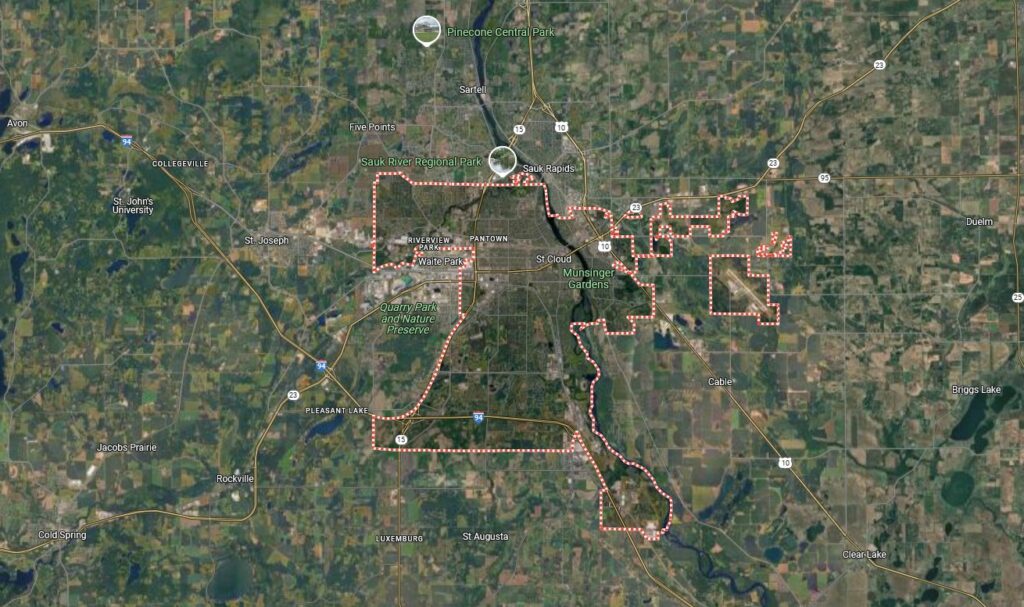 St Cloud et ses environs ruraux, USA.