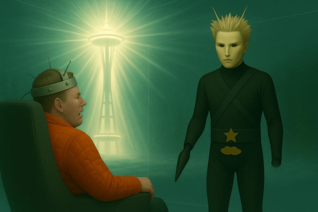 Carl Higdon voit la lumière intense émise par le sommet d'une tour, à travers les parois translucides du cube.