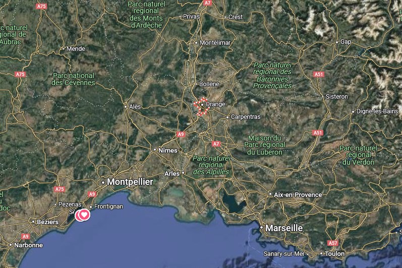 Situation géographique de Orange où allait Pierre Monnet à vélo, en France.