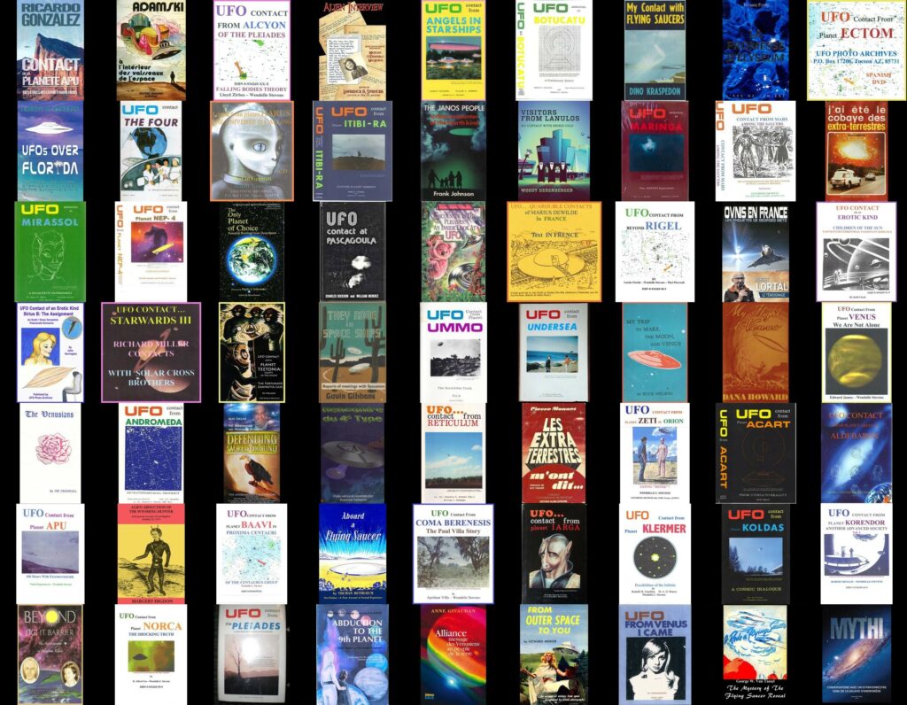 Mosaïque d'images des livres et sources sur les contactés utilisés pour ce site (non exhaustif)