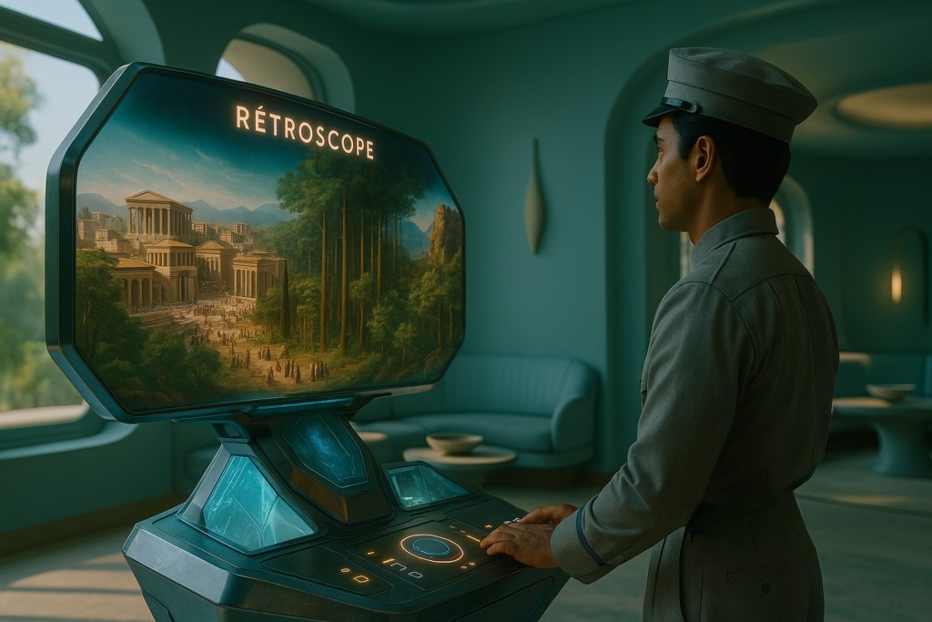 Illustration fictive par IA : un clarionite utilise le rétroscope chez lui.