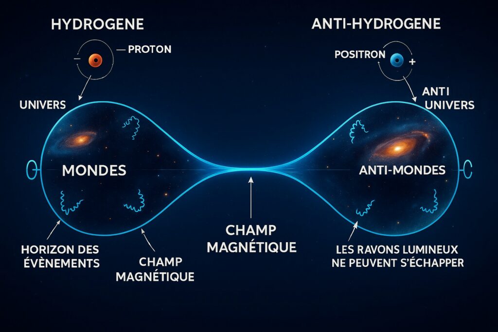 Illustration inspirée de celle du contact avec la planète Koldas pour la représentation des univers symétriques ou jumeaux.