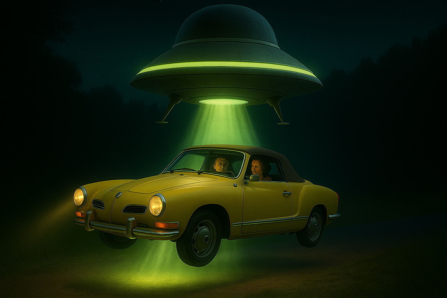 Illustration de l'appareil, transportant toute la voiture dans un vaisseau-mère plus grand.