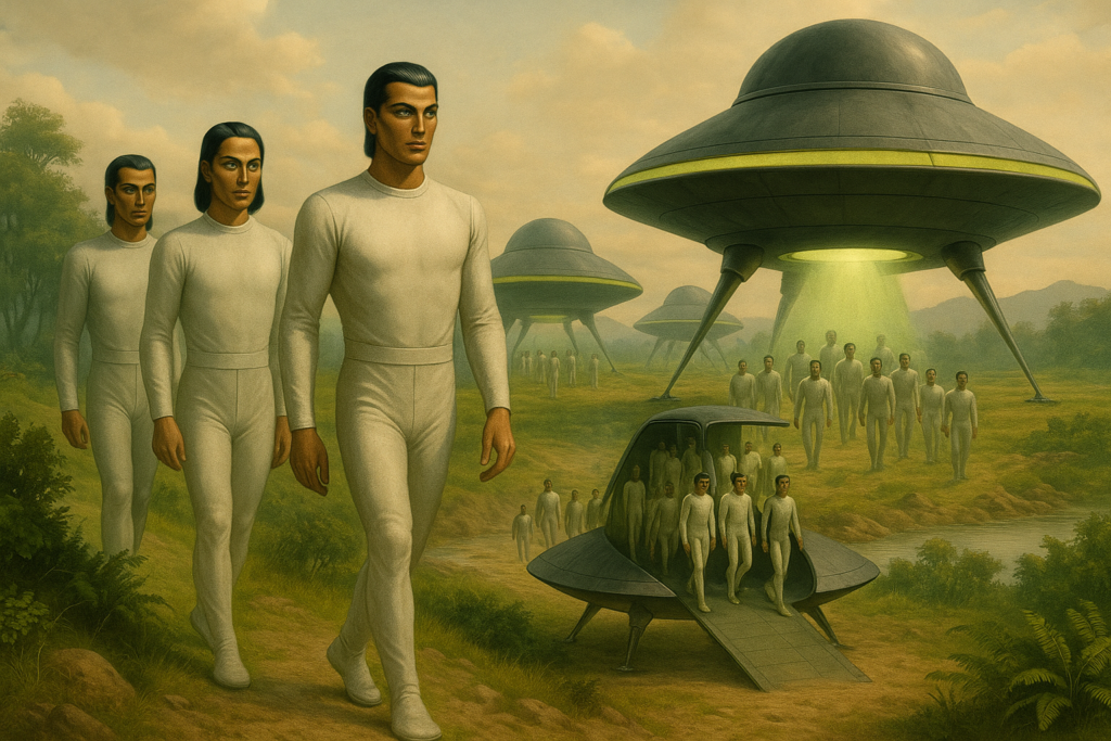 Illustration fictive par IA de la colonisation de la Terre par les gens de Klermer.