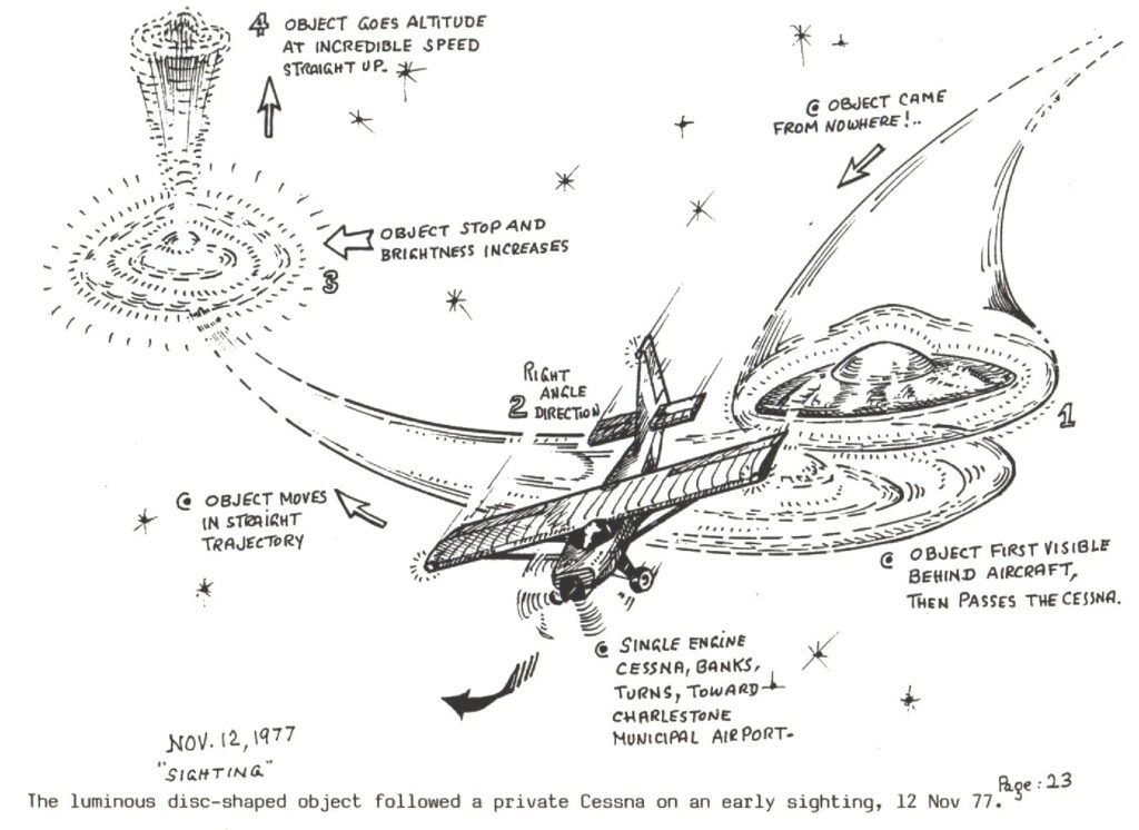 Dessin de l’observation du 12 novembre 1977 dans le deuxième livre.