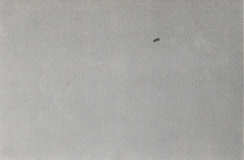 22 janvier 1978, de 10h20 à 11h05, Dorchester Road à Forest Hills. La photo numéro 5 présentée ici montre l’objet au plus près. Remarquez les petites protubérances sous la partie inférieure de l’appareil. Il y en avait trois.