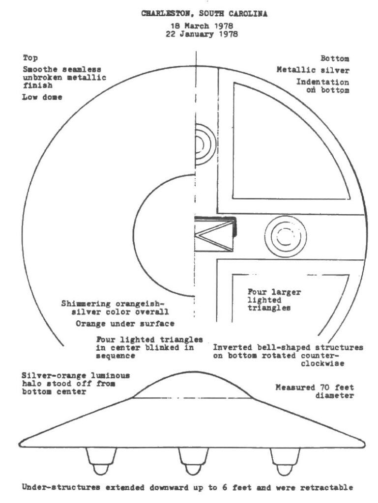 Schéma de la version de l’appareil volant observé et photographié par Bill Herrmann le 22 janvier 1978, qui est identique à celui vu aussi par lui lors de son enlèvement du 18 mars 1978.