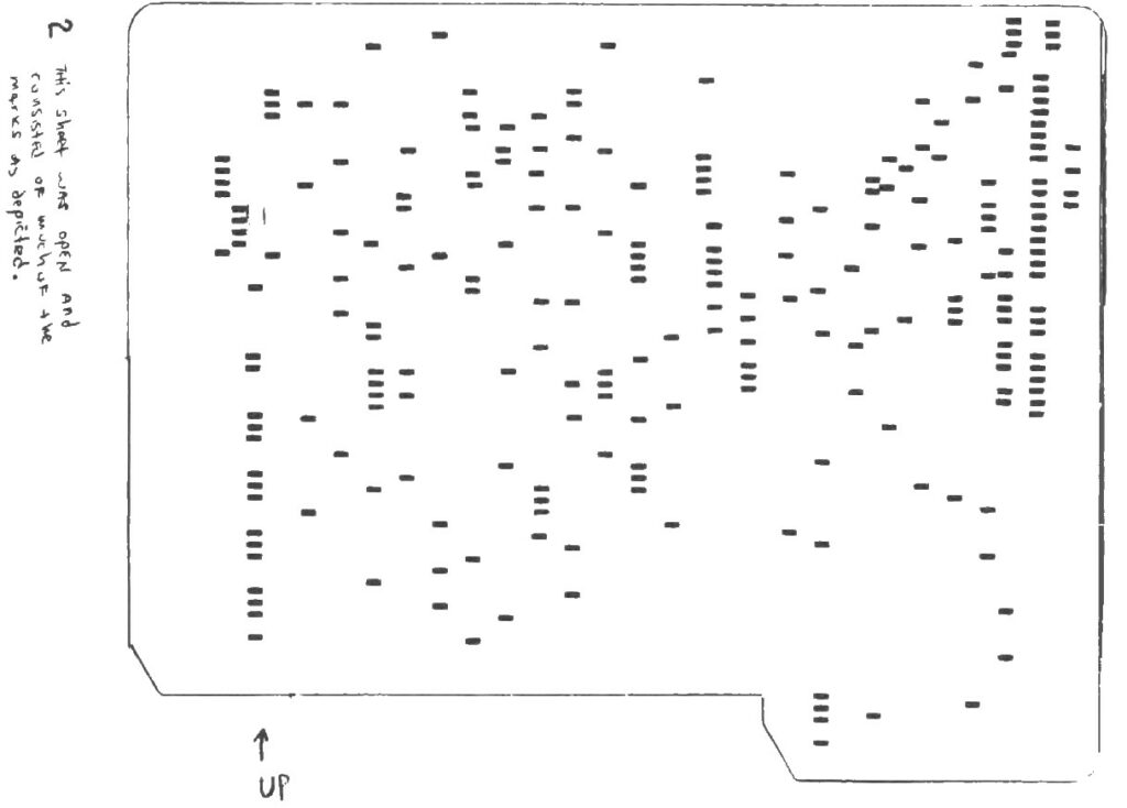 Une feuille de matériau avec les mêmes points rectangulaires dans un motif différent était posée sur une autre partie de la table, au-dessus d’une feuille similaire comportant de nombreux cercles.