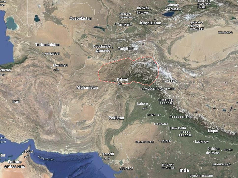 Région montagneuse où serait situé Agam Des, au nord de l'Himalaya, dans les montages Kouch.