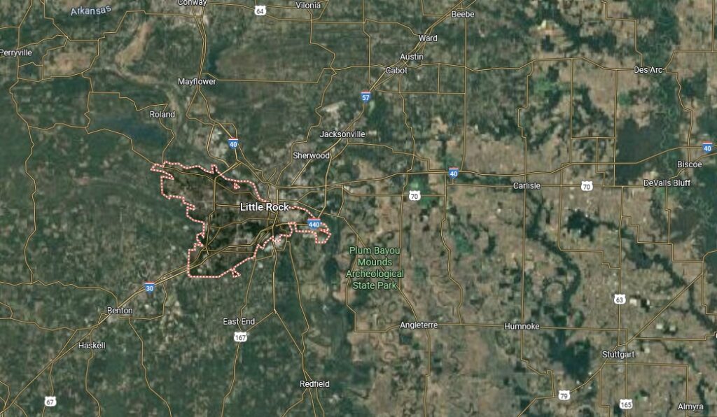 La périphérie de Little Rock en Arkansas. Côté Est pour le chemin vers Chattanooga.