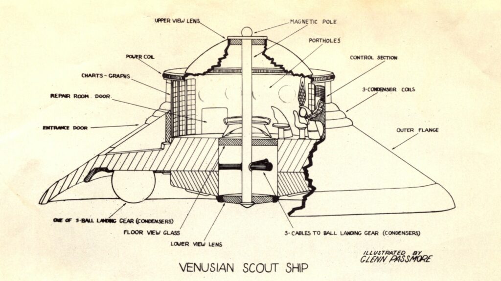 Plan du vaisseau navette de Vénus donné par Adamski.