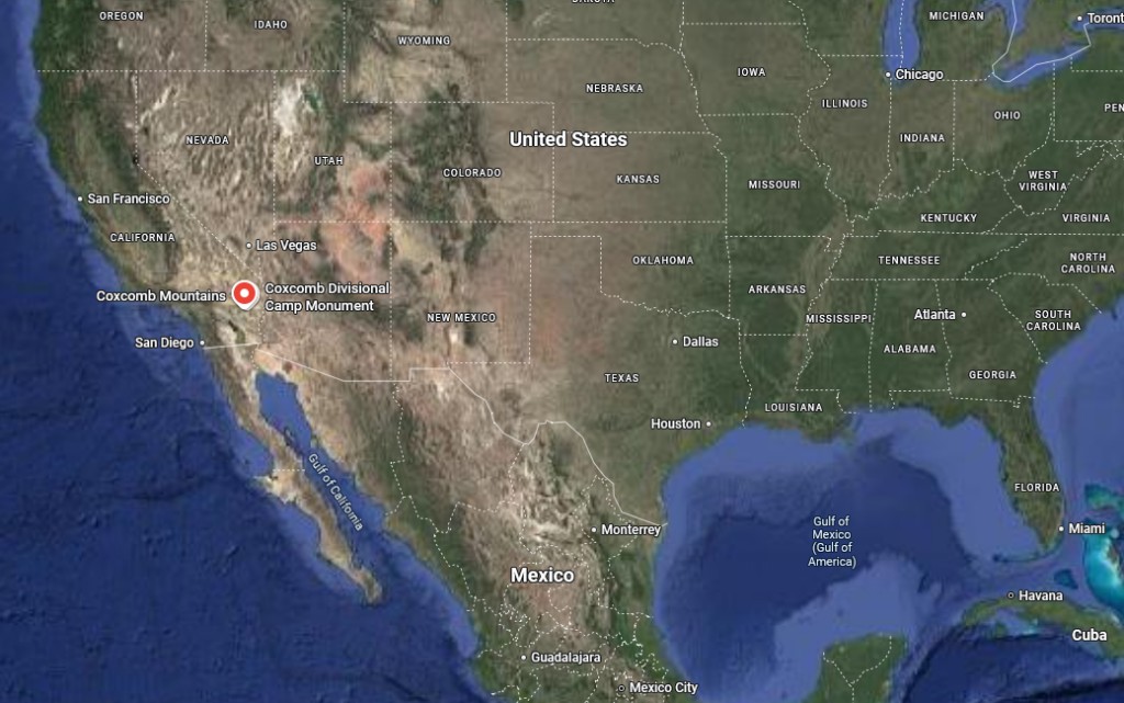 Emplacement des monts CoxComb, lieux du 1er contact,  aux USA.