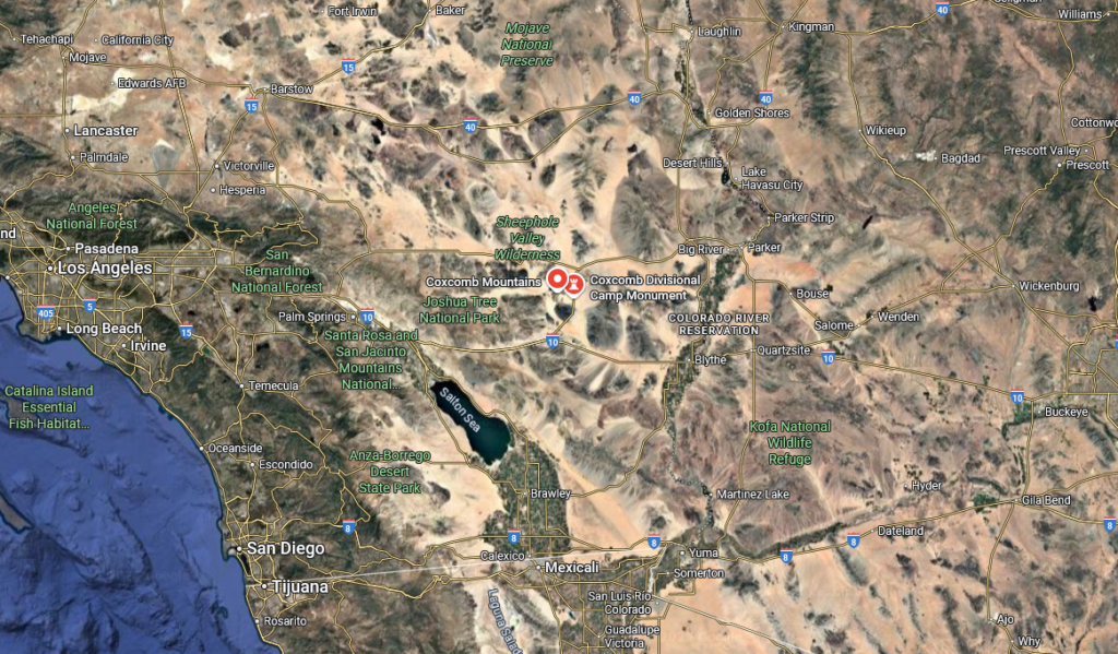 Zoom sur l’emplacement du mont Coxcomb en Californie.