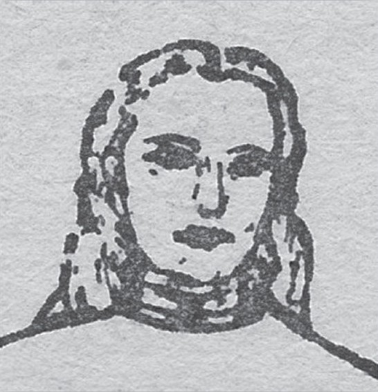 Dessin fait de Orthon par Alice K. Wells pendant qu'elle le regardait parler à Adamski avec des jumelles, de loin.