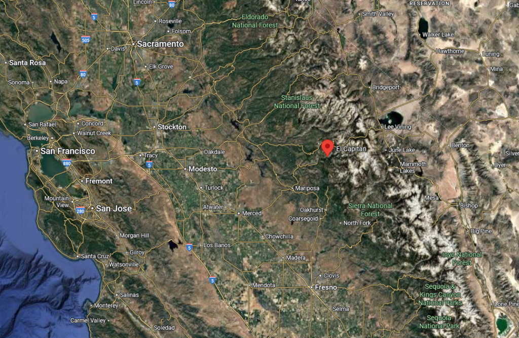 Yosemite National Park, zone sauvage montagneuse, près de El Capitan que Thomas voyait lors du décollage avec le vaisseau d'Élyseum, 300 km à l’Est de Berkeley, USA.