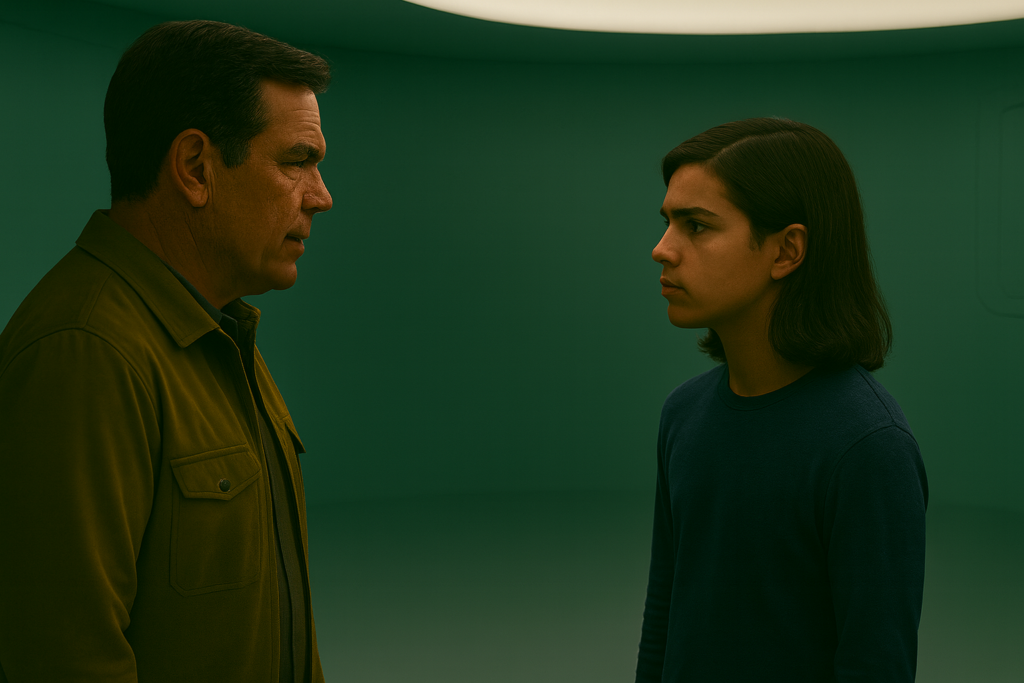 Illustration générée par IA, Lloyd Zirbes est présenté à un des enfants de 15 ans qui est génétiquement son fils, c'est en 1974.