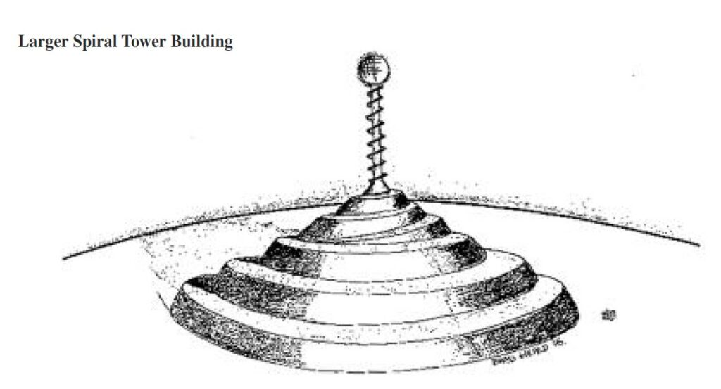 Grand bâtiment en forme de spirale sur Haven. Une construction continue dans le sous-sol de manière additionnelle.