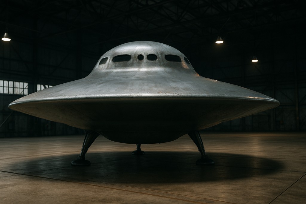 Image illustrative fictive de l’extérieur du vaisseau observé par Preston Nichols dans le hangar de l’Air Force.