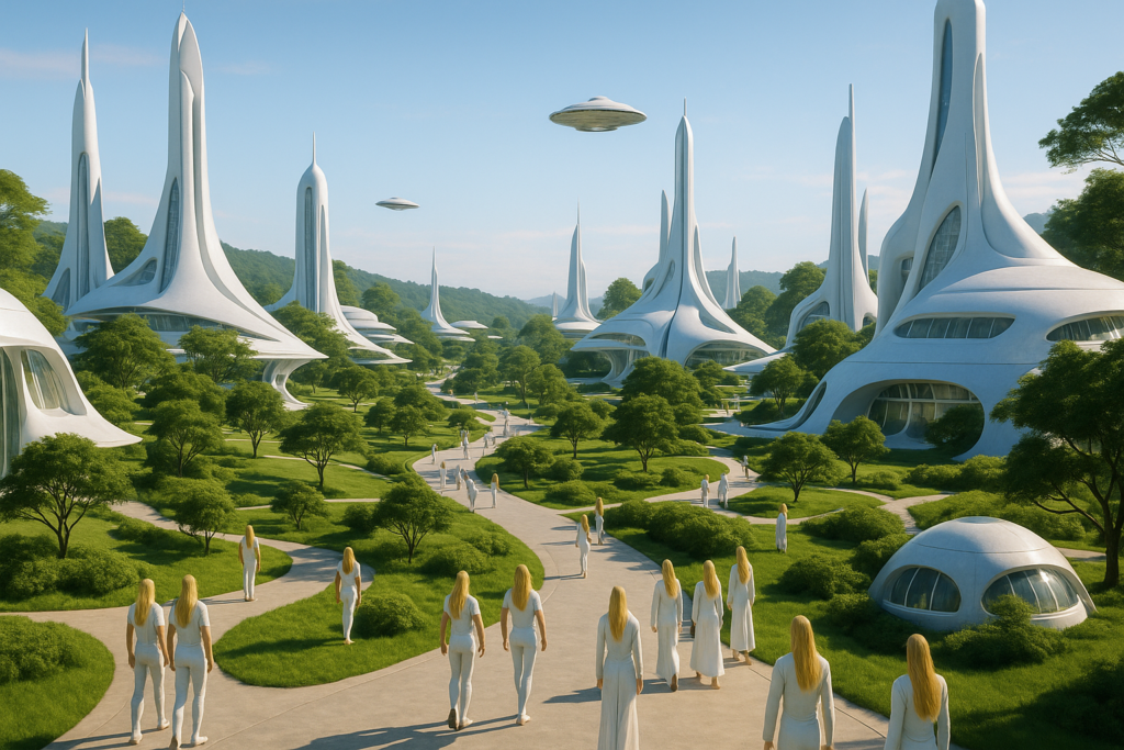 Image illustrative fictive d’une ville Pléiadienne sur Alderon.