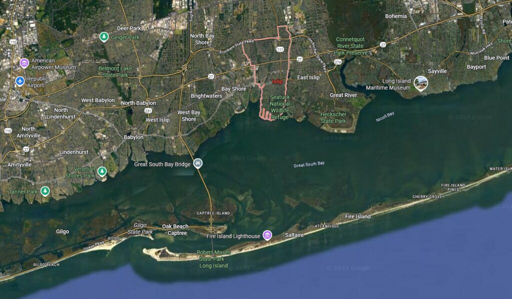 Islip, quartier sur l’île de Long Island, où habitait Preston Nichols à ses 15 ans lors du contact avec les Pléiadiens d'Alderon.