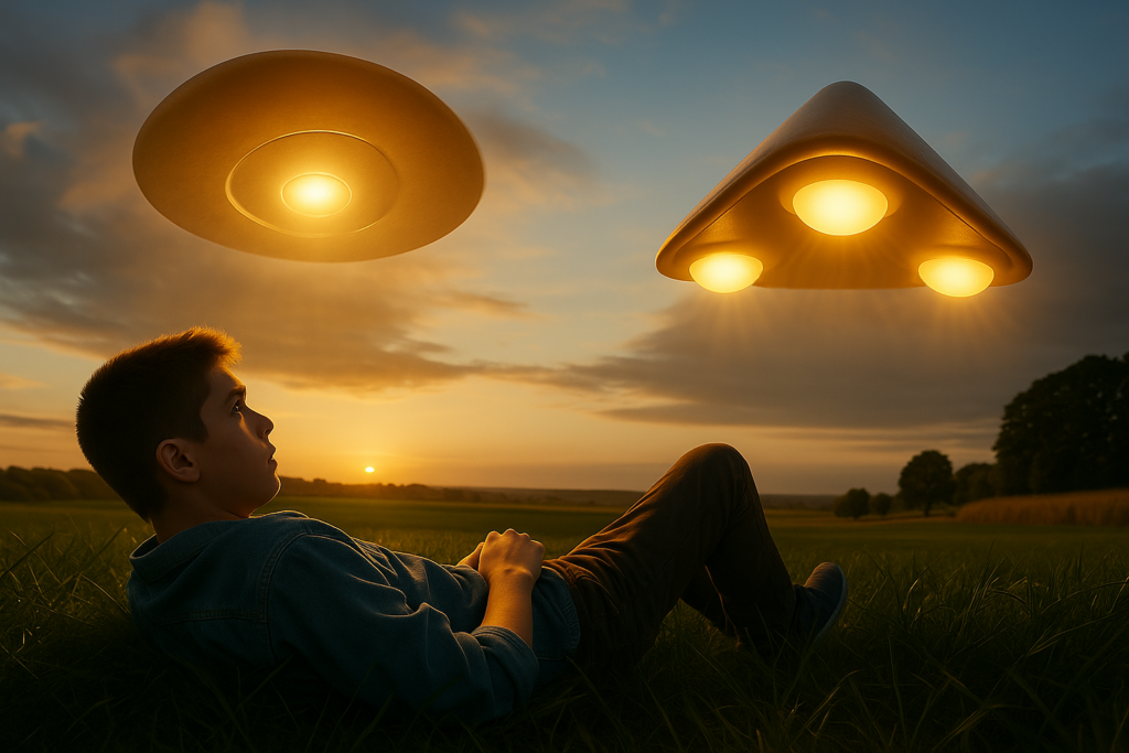 Image illustrative des deux appareils volants vus par Andreas pendant qu'il était allongé.