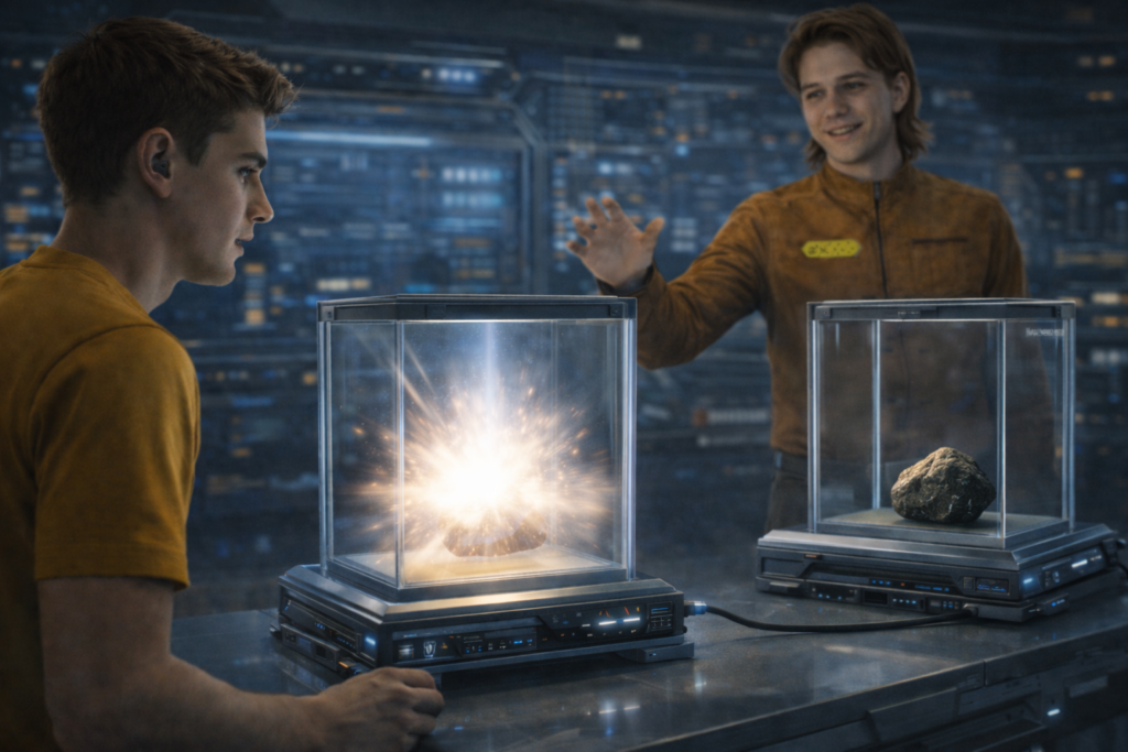 Image illustrative de la téléportation de la pierre montrée par Krotk à Andreas.