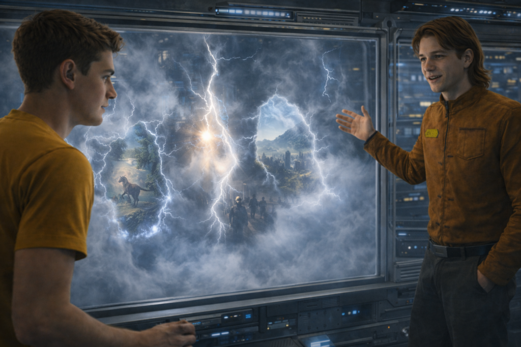 Image illustrative sur les fractures temporelles générées dans l'espace afin d'accéder à d'autres époques, expérience démontrée par Krotk à Andreas.