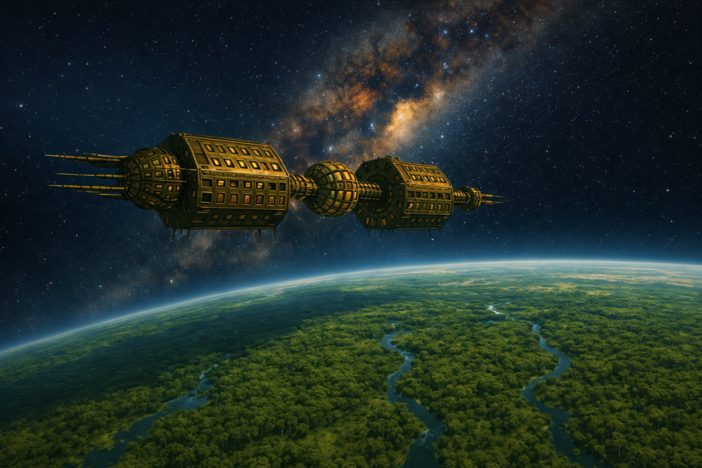 Illustration de la mise en orbite du vaisseau Chetene autour de la planète entre Mars et Jupiter appelés par eux la "nouvelle Chetene".