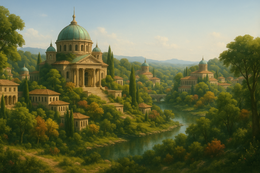 Illustration de la vie paisible sur la nouvelle Chetene, leur technologie étant oubliée.